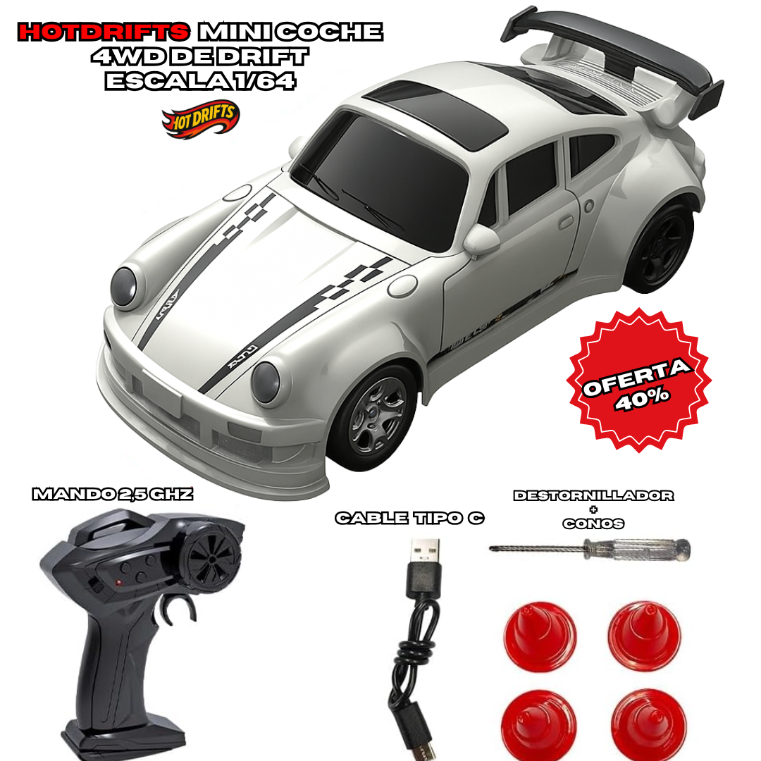 HotDrift™ Mini Coche RC 1/64 4WD con Luces LED