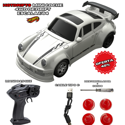 HotDrift™ Mini Coche RC 1/64 4WD con Luces LED