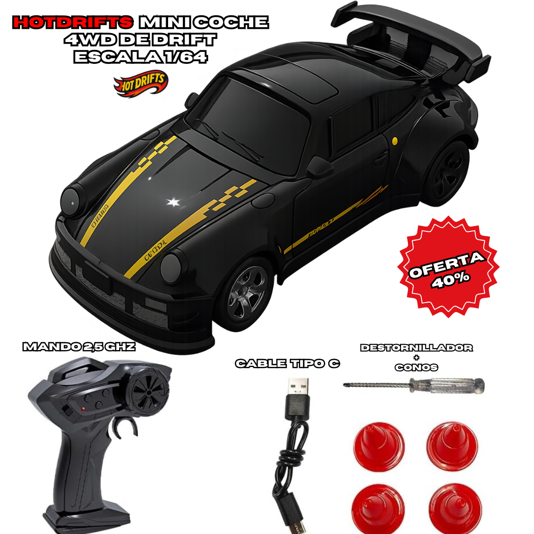 HotDrift™ Mini Coche RC 1/64 4WD con Luces LED