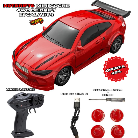 HotDrift™ Mini Coche RC 1/64 4WD con Luces LED